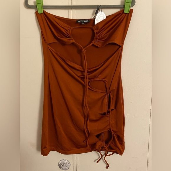 NWT Poster Grl Dolls Kill Exclusive KNIVES OUT MINI DRESS Size XL Brown Orange - Picture 4 of 6